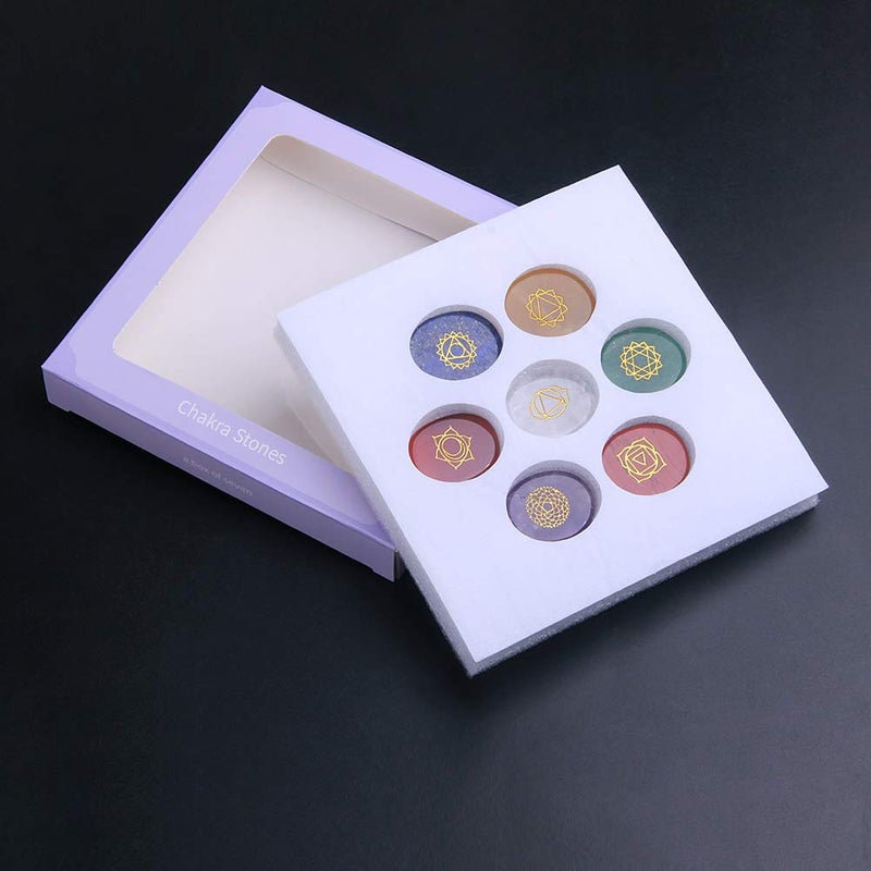 TGS Gems 7 Chakra Stones set - Reiki Healing Crystal With Engraved Chakra Symbols - Image 3